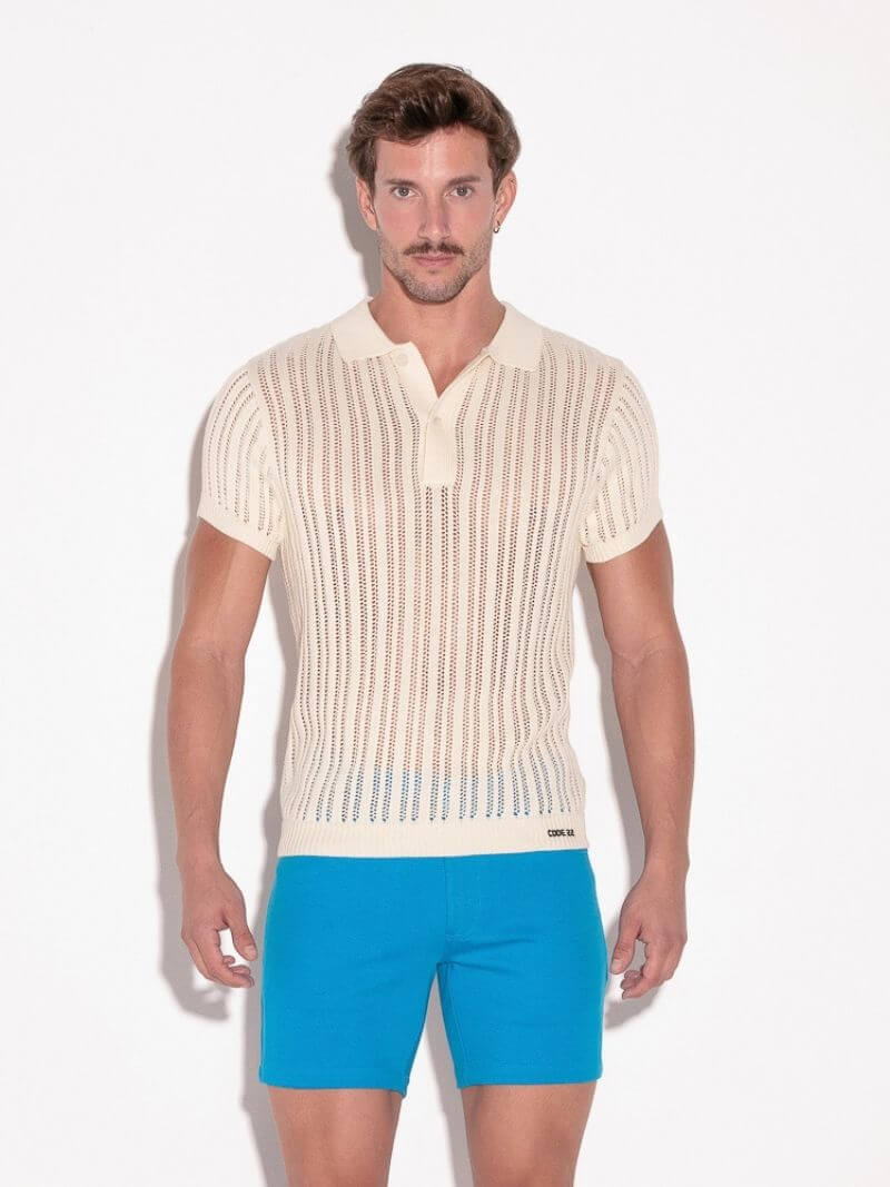 CODE22 Knitted Stripe Polo Shirt - Image 4