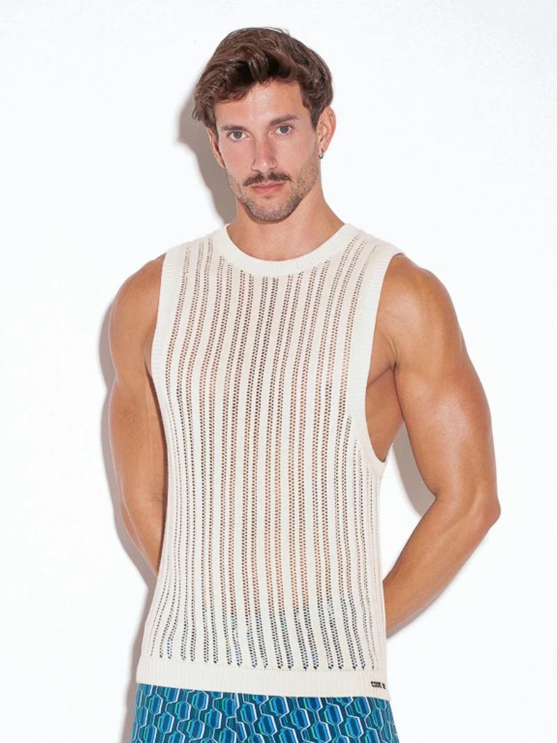 CODE22 Knitted Crochet Tank Top: Striped Knit