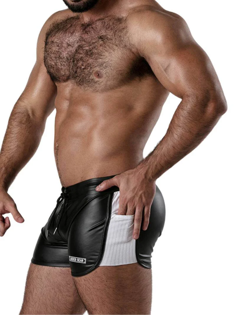 Locker Gear Leather Look Short with Front to Back Zipper - White, XL