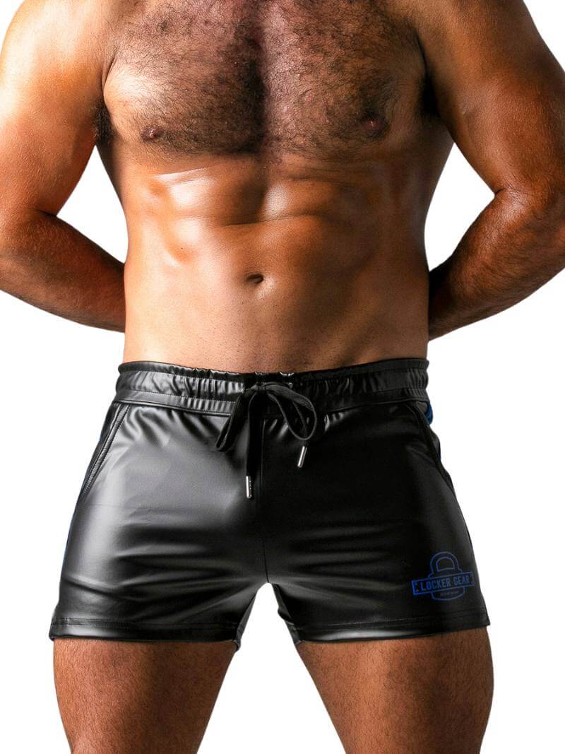Locker Gear Leather Look Double Striped Short, Blue Trims - SIZE SMALL - Image 3