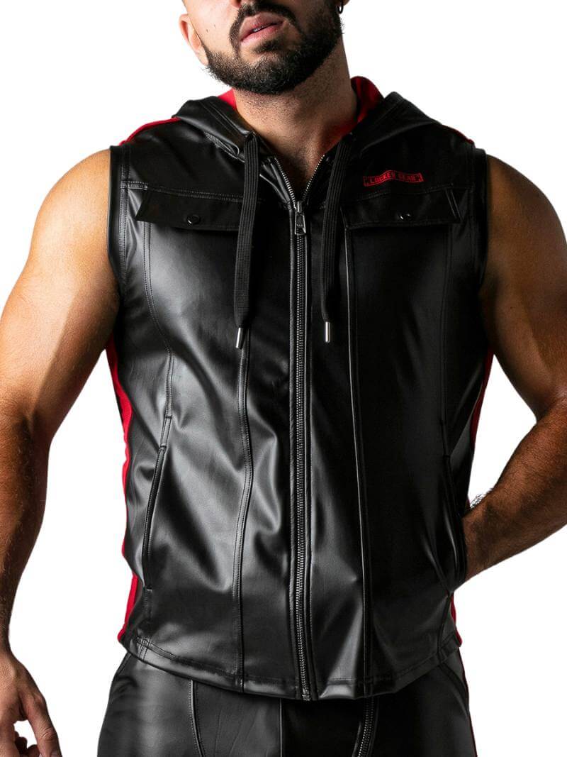 Locker Gear Leather Look Sleeveless Hoodie - SIZE SMALL - Image 10