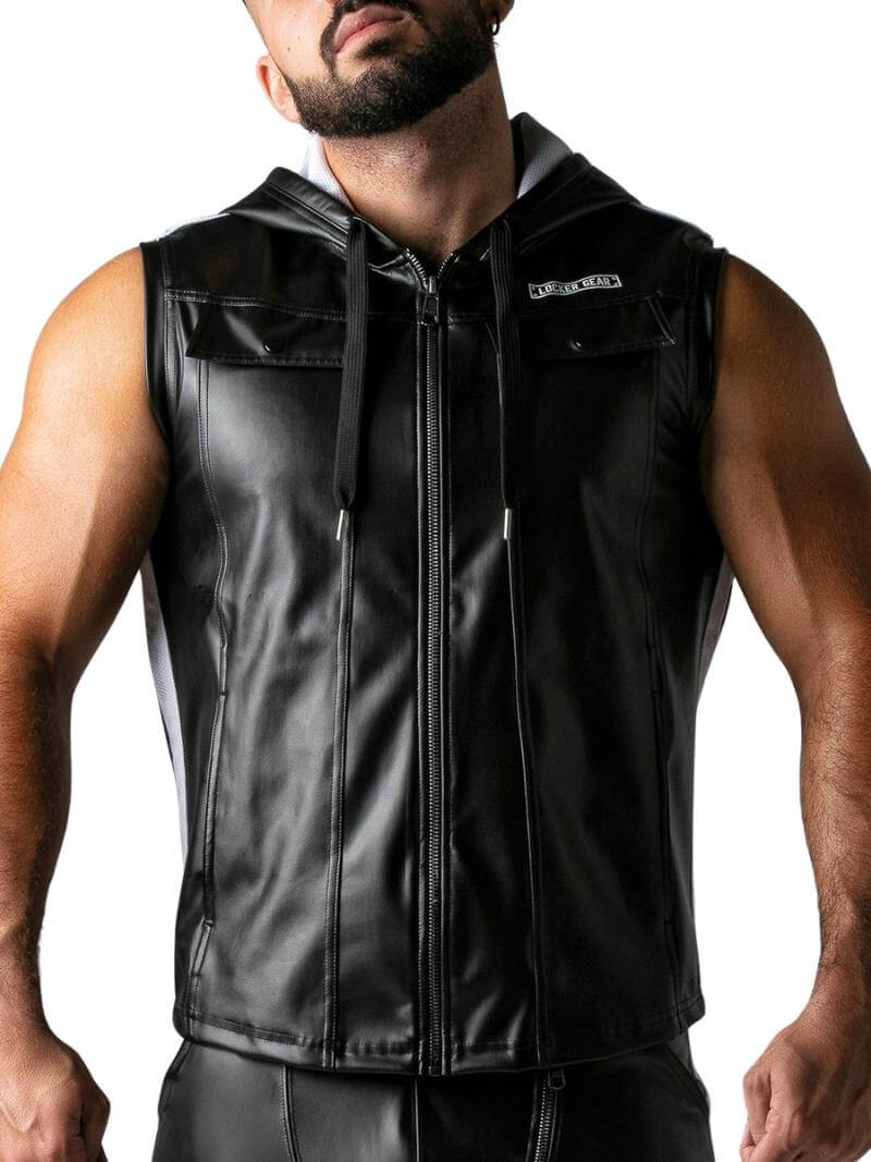 Locker Gear Leather Look Sleeveless Hoodie - SIZE SMALL - Image 4