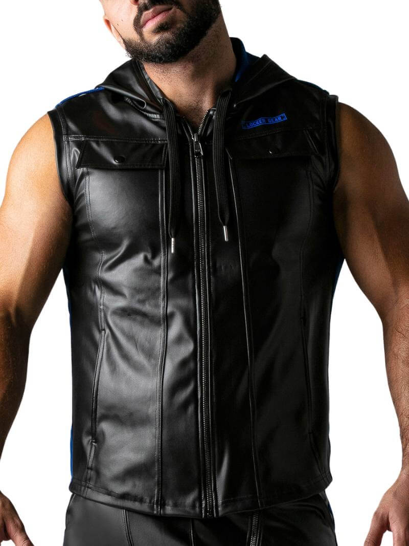 Locker Gear Leather Look Sleeveless Hoodie - SIZE SMALL - Image 5