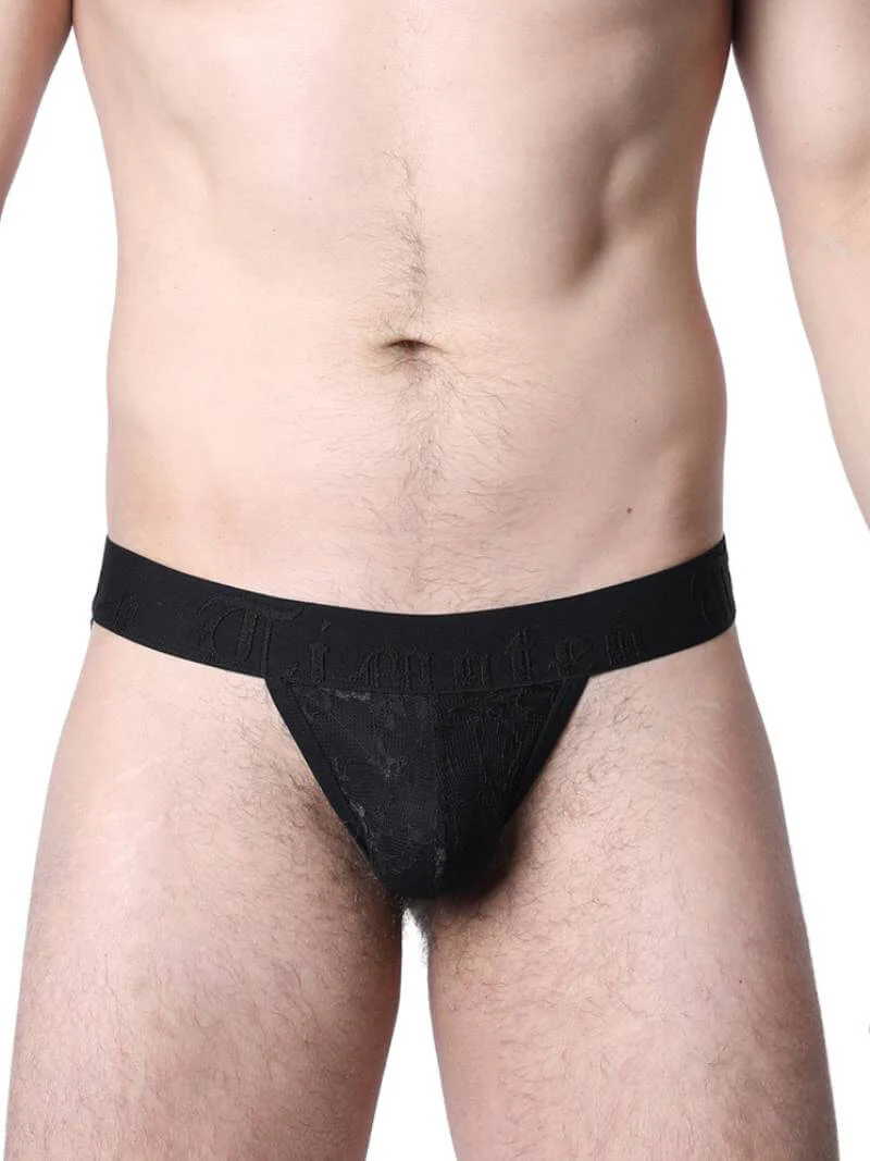 Timoteo Positano Black Floral Lace Jockstrap