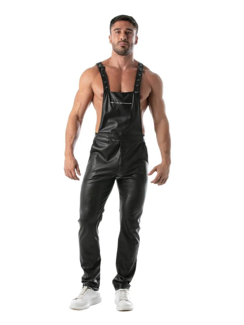 TOF Paris Kinky Leather Look Overall Dungaree Pants - SIZE XL - Image 3