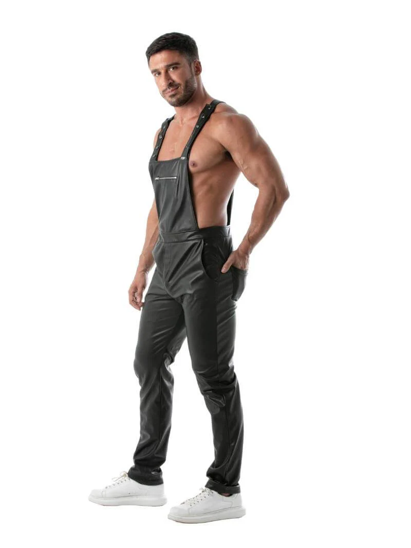 TOF Paris Kinky Leather Look Overall Dungaree Pants - SIZE XL - Image 4